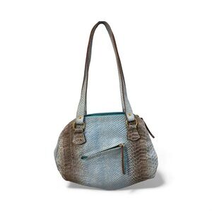 Italian 100% Leather Ombre Light Blue Purse Shoulder Bag